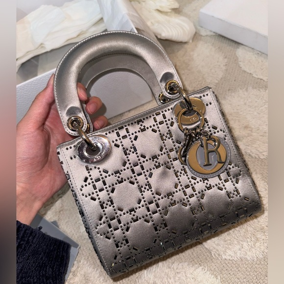 Mini Lady Dior Bag Gray Strass Cannage Satin VIDEO INSIDE✨ - Picture 1 of 13